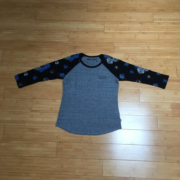 EUC Vans Gray Floral Detail Raglan T-Shirt - Picture 1 of 3